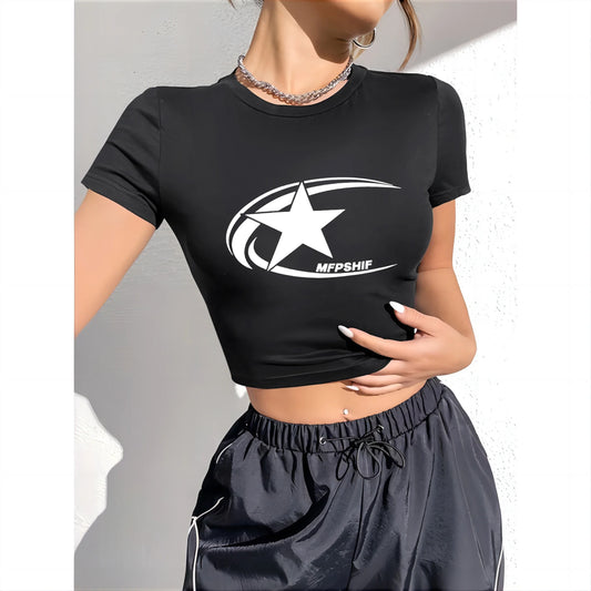 Y2K Vintage Baby Tee – Slim Fit Women's Crop Top, Elastic Korean Harajuku Style