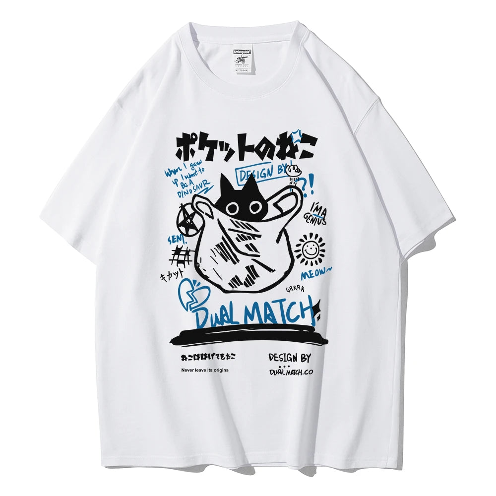 2024 Summer Unisex Kawaii Cat Print Harajuku T-Shirt - Loose Y2K Streetwear for Couples