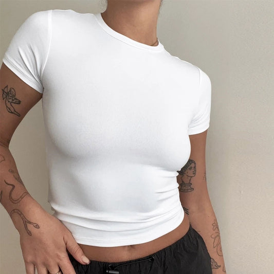 2024 Y2K Women's Slim Fit O-Neck Crop Top