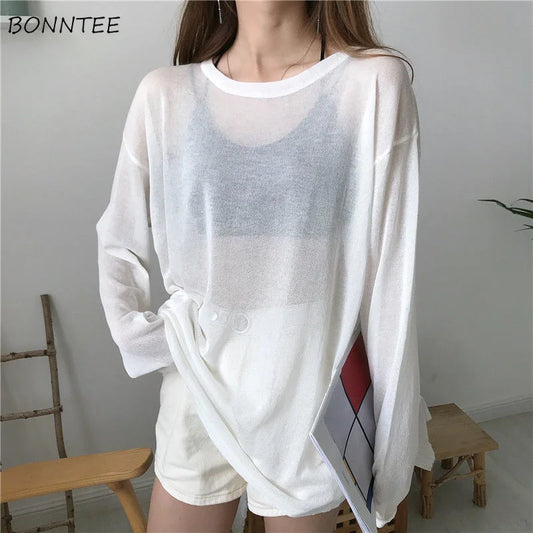 Korean Style Loose Women’s T-Shirt - Summer Sun-Proof Thin Ulzzang