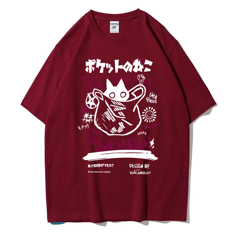 2024 Summer Unisex Kawaii Cat Print Harajuku T-Shirt - Loose Y2K Streetwear for Couples