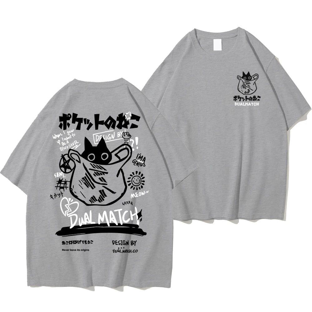 2024 Summer Unisex Kawaii Cat Print Harajuku T-Shirt - Loose Y2K Streetwear for Couples