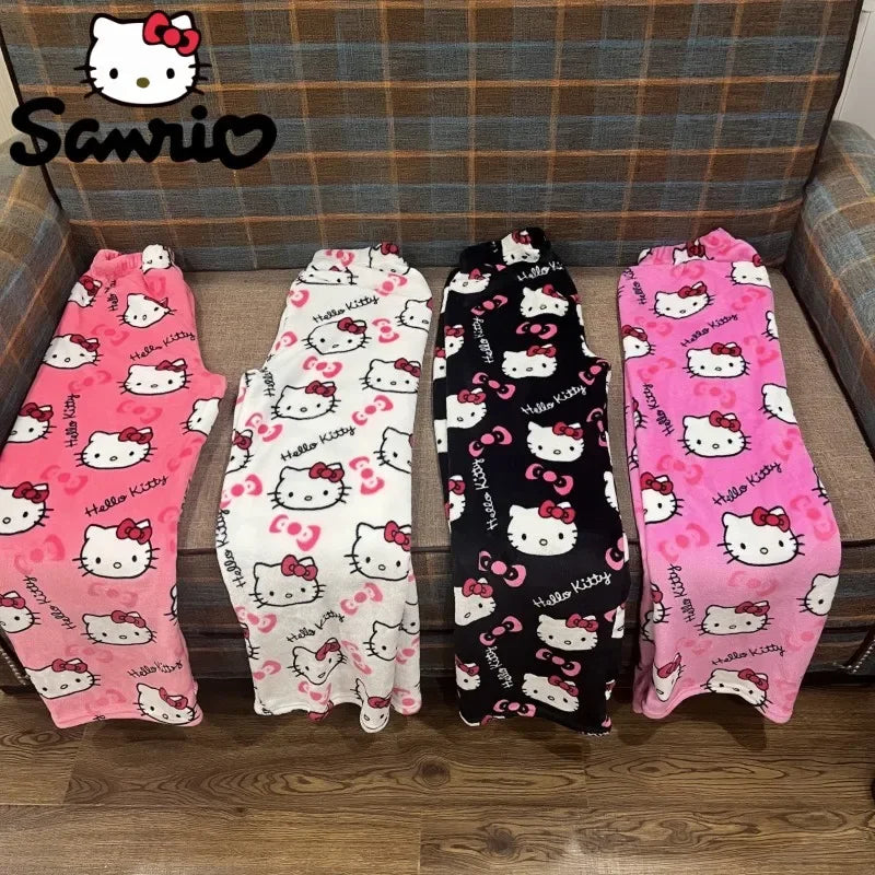 2024 Hello Kitty Kawaii Flannel Pajamas – Women's Warm Cartoon Woolen Home Pants