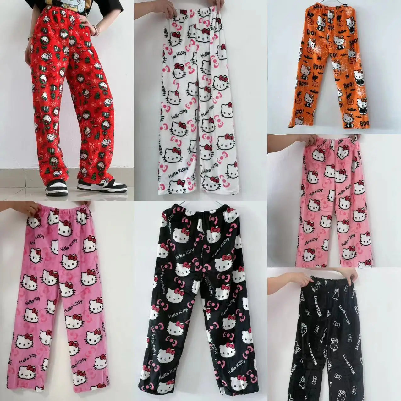 2024 Hello Kitty Kawaii Flannel Pajamas – Women's Warm Cartoon Woolen Home Pants