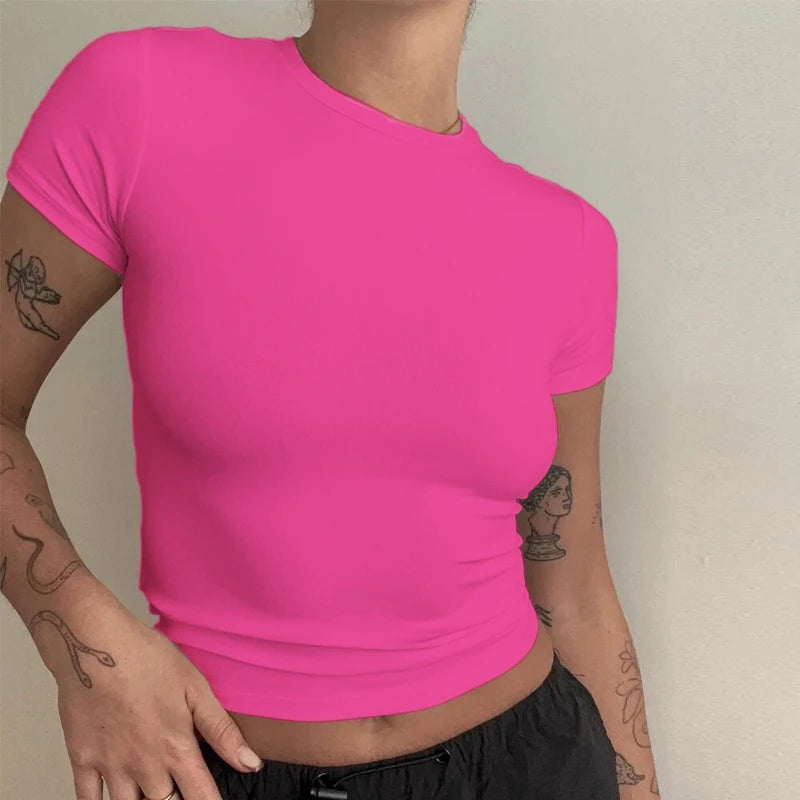 2024 Y2K Women's Slim Fit O-Neck Crop Top