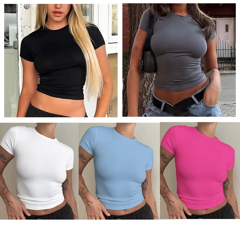 2024 Y2K Women's Slim Fit O-Neck Crop Top