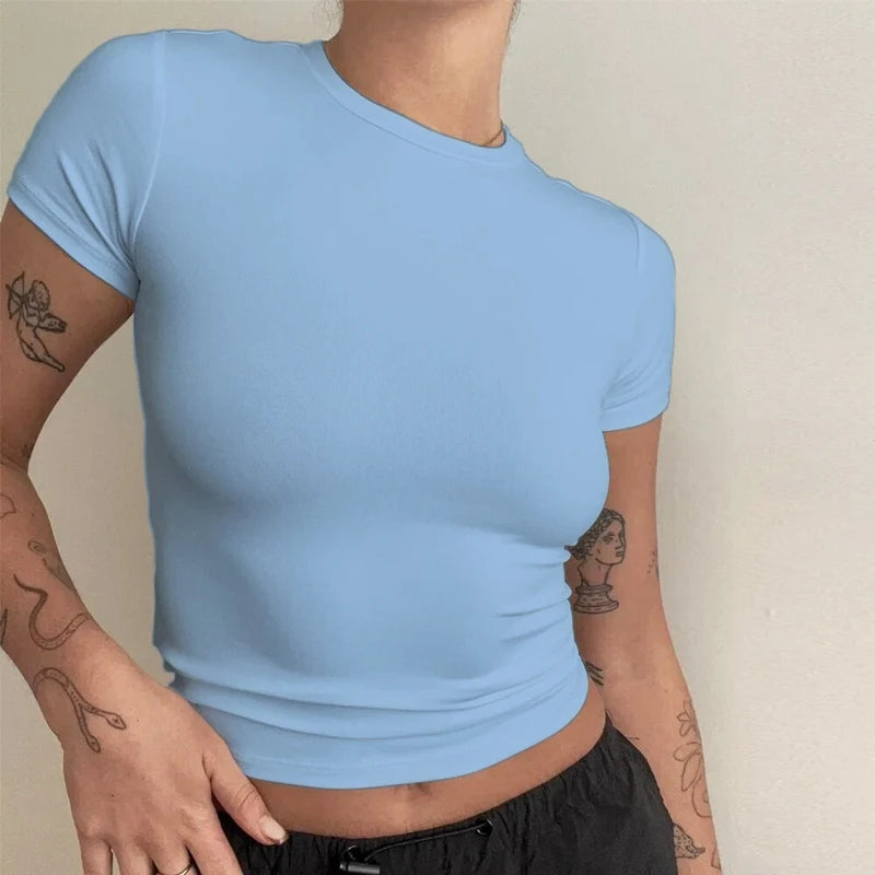 2024 Y2K Women's Slim Fit O-Neck Crop Top