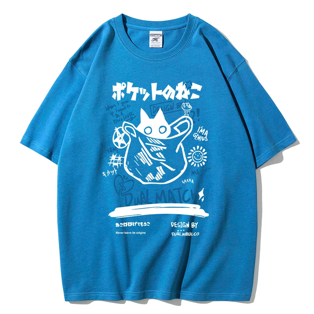 2024 Summer Unisex Kawaii Cat Print Harajuku T-Shirt - Loose Y2K Streetwear for Couples