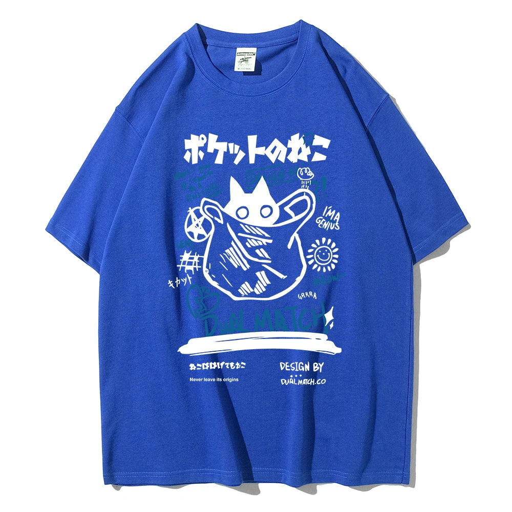 2024 Summer Unisex Kawaii Cat Print Harajuku T-Shirt - Loose Y2K Streetwear for Couples