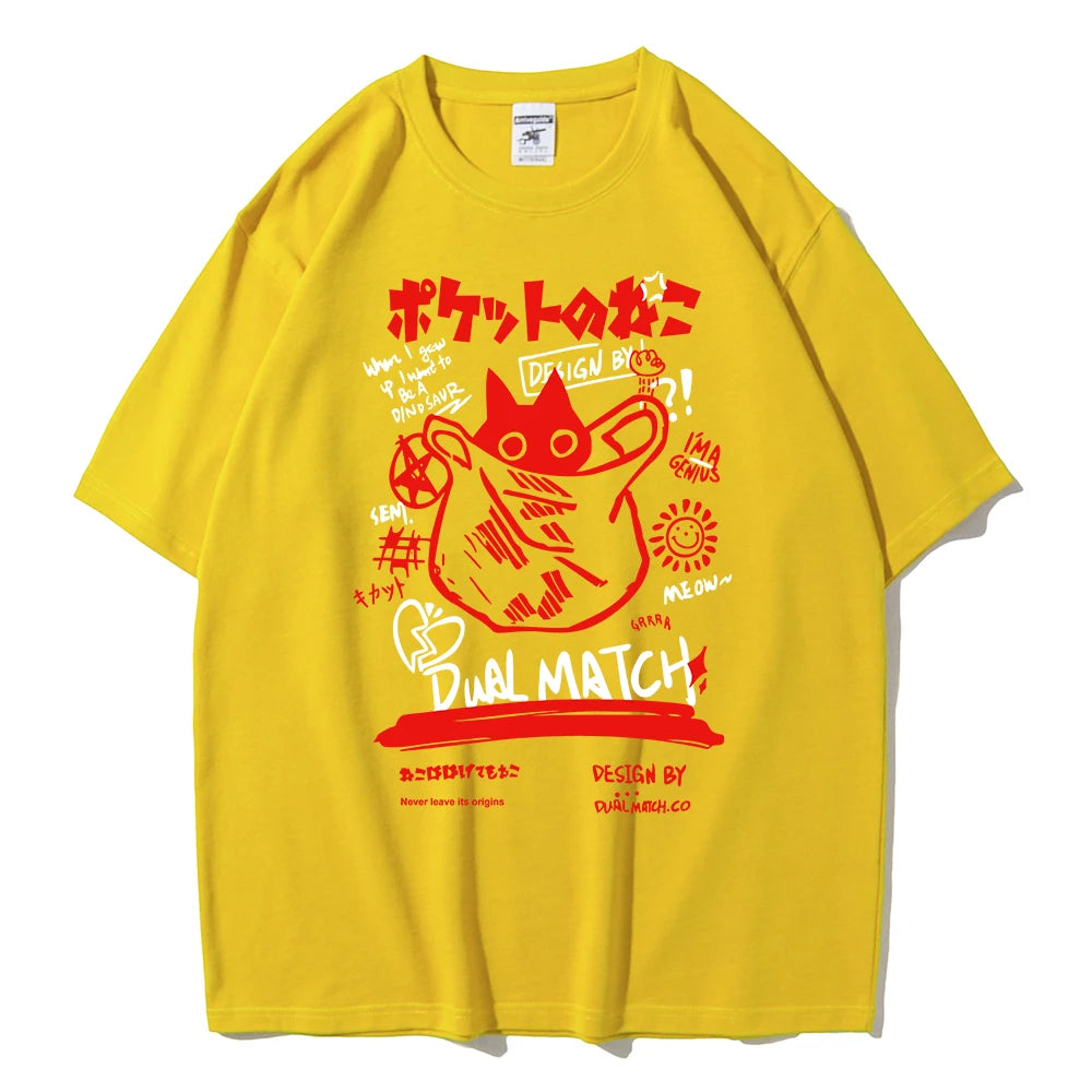 2024 Summer Unisex Kawaii Cat Print Harajuku T-Shirt - Loose Y2K Streetwear for Couples