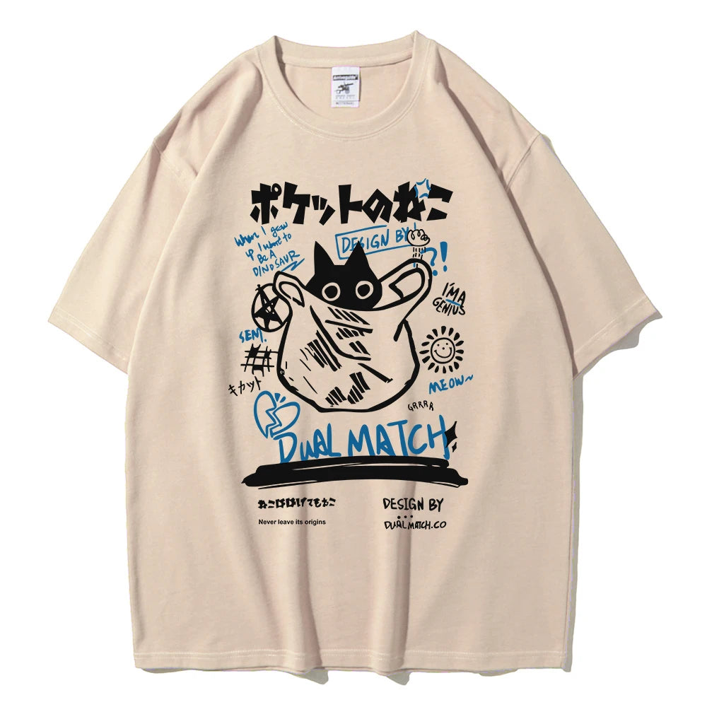 2024 Summer Unisex Kawaii Cat Print Harajuku T-Shirt - Loose Y2K Streetwear for Couples