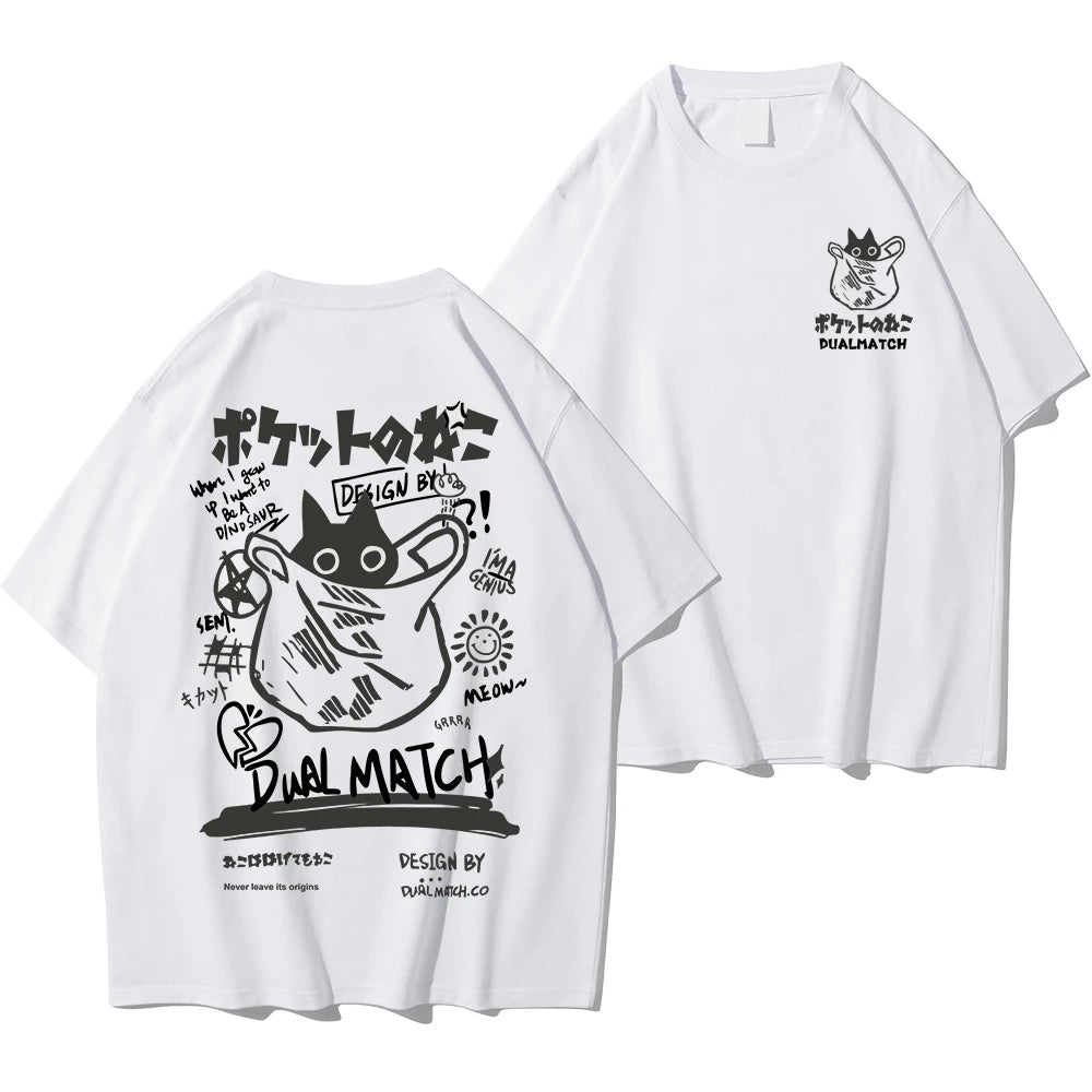 2024 Summer Unisex Kawaii Cat Print Harajuku T-Shirt - Loose Y2K Streetwear for Couples